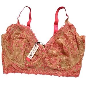 Cosabella Curvy Lace Underwire Bra Large Nude Pink Sheer Floral Embroidery NWT